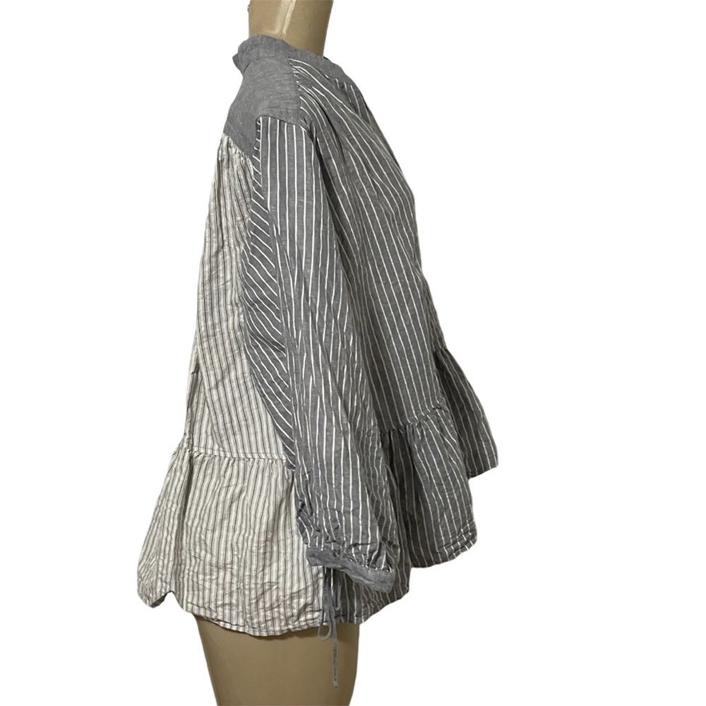 JW Anderson Uniqlo gray striped peplum balloon sleeve linen blouse top L - Picture 6 of 13
